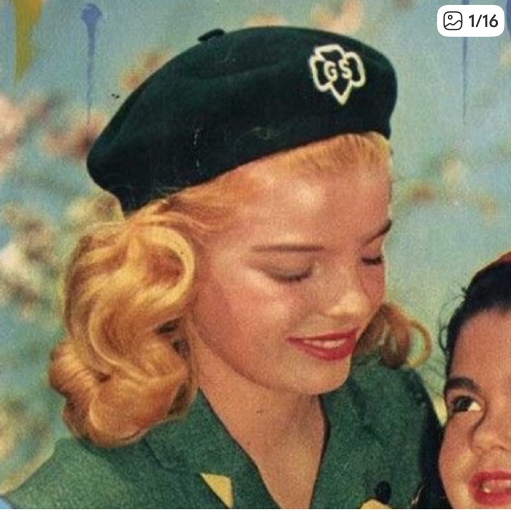 VINTAGE 1960’S GIRL SCOUTS GREEN KANGUL BERET 100% WOOL